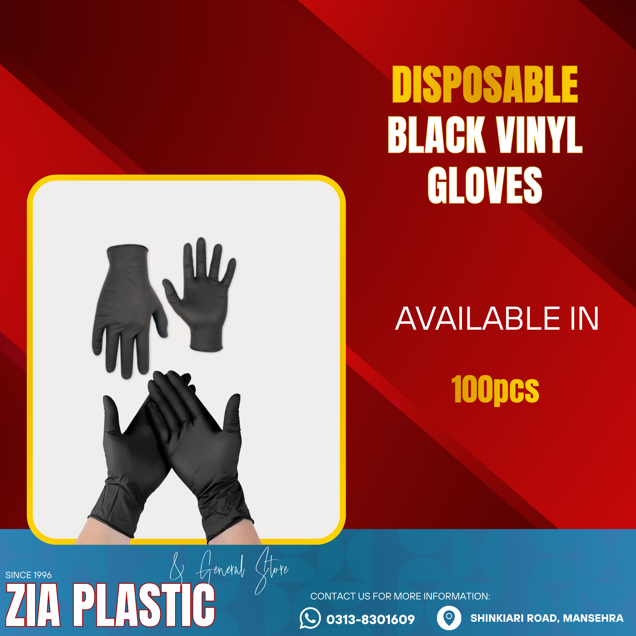 Black Vinyl Gloves Disposable Powder-Free & Latex-Free