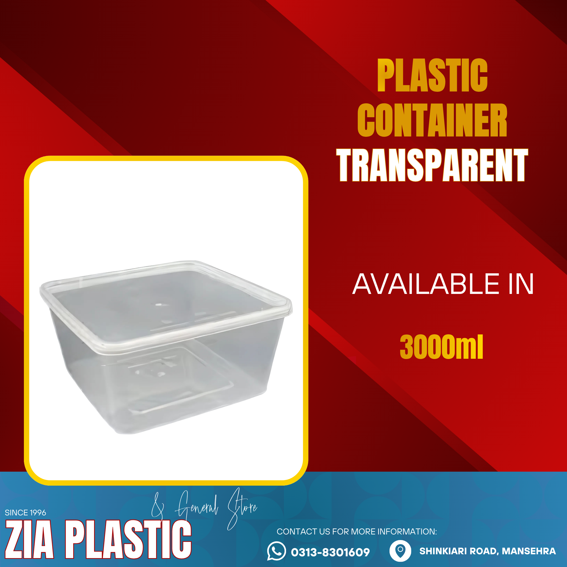 Plastic Container 3000ML with Lid (Square)