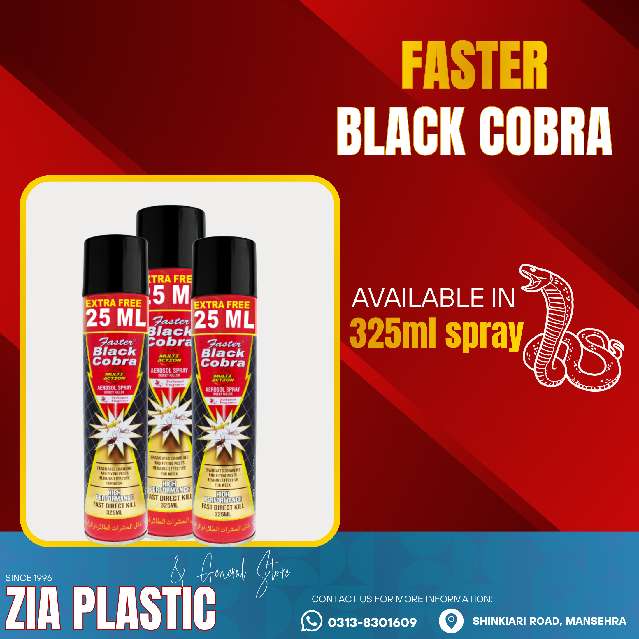 Faster Black Cobra Spray 325ml Insect Killer
