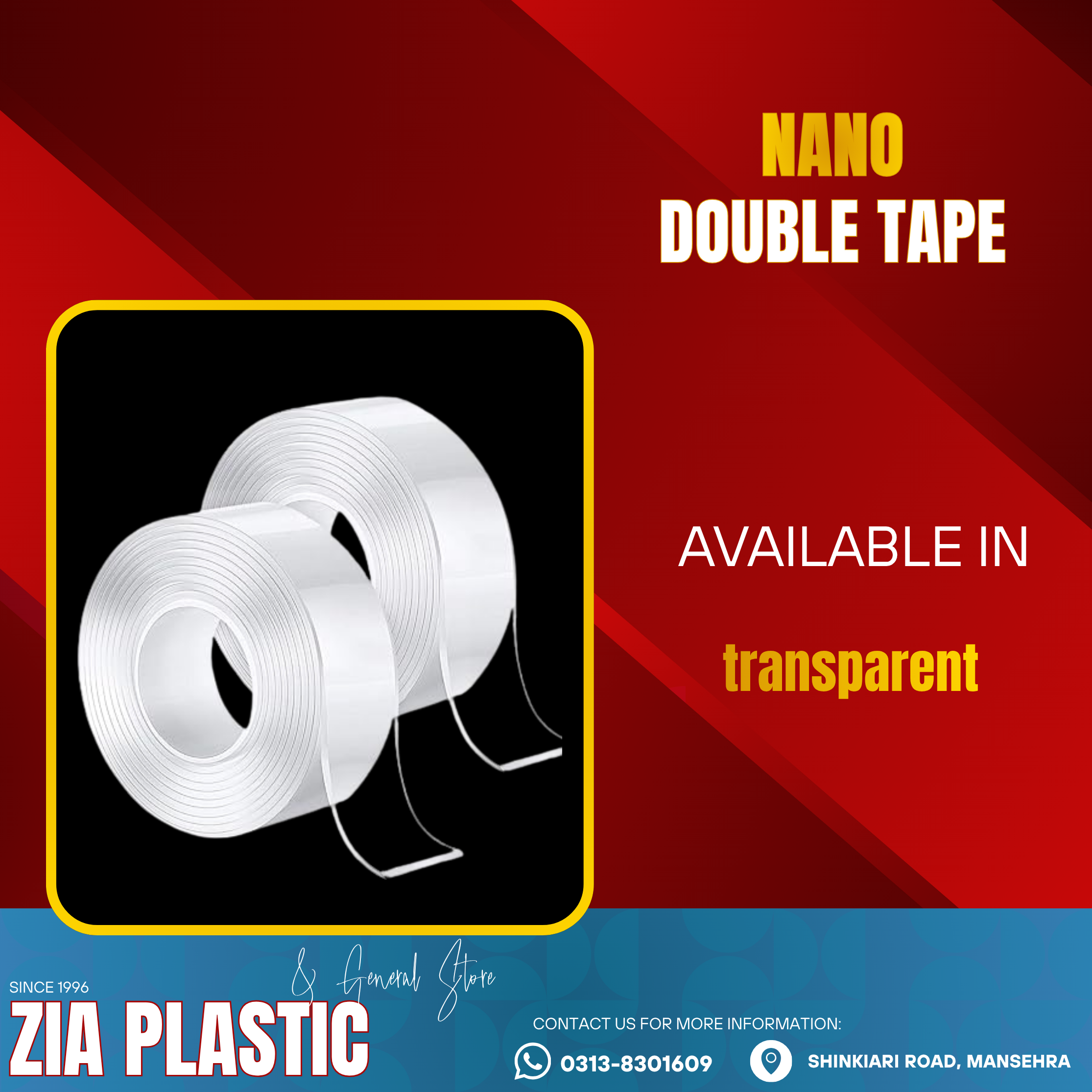 Nano tape (Double sided Washable silicon Transparent tape) 1"